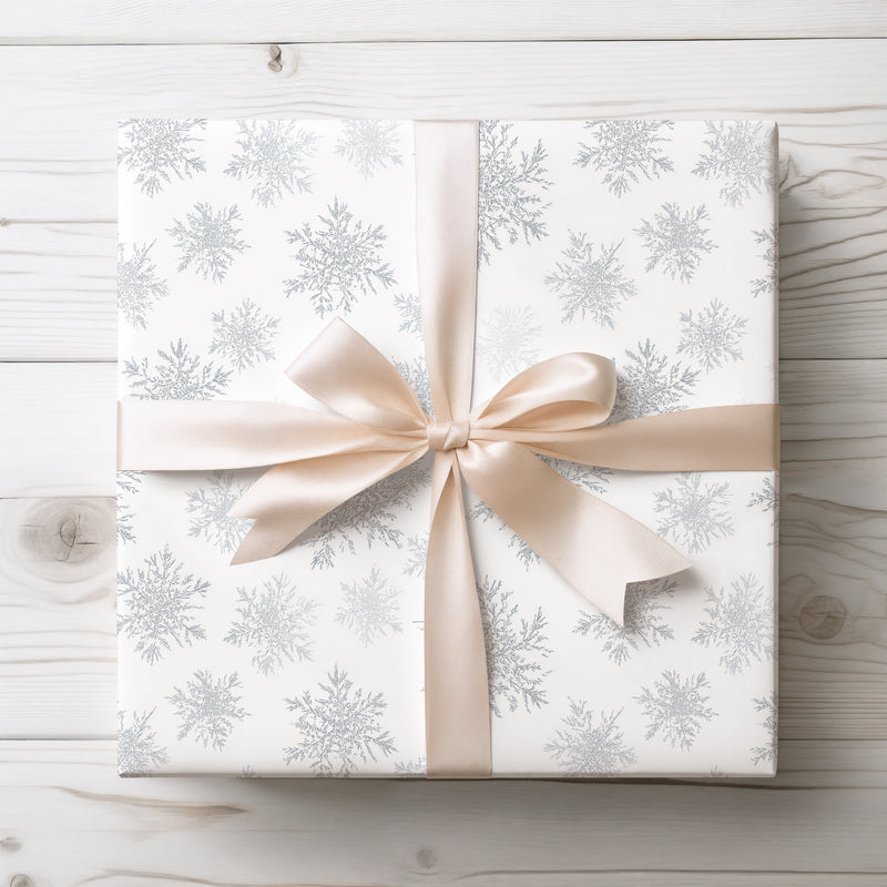 FrostWhisper – White Snowflake Wrapping Paper