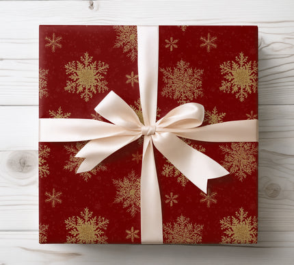 Chic and festive, GildedFlake showcases elegant gold snowflake motifs. A timeless design for holiday wrapping and seasonal celebrations. 