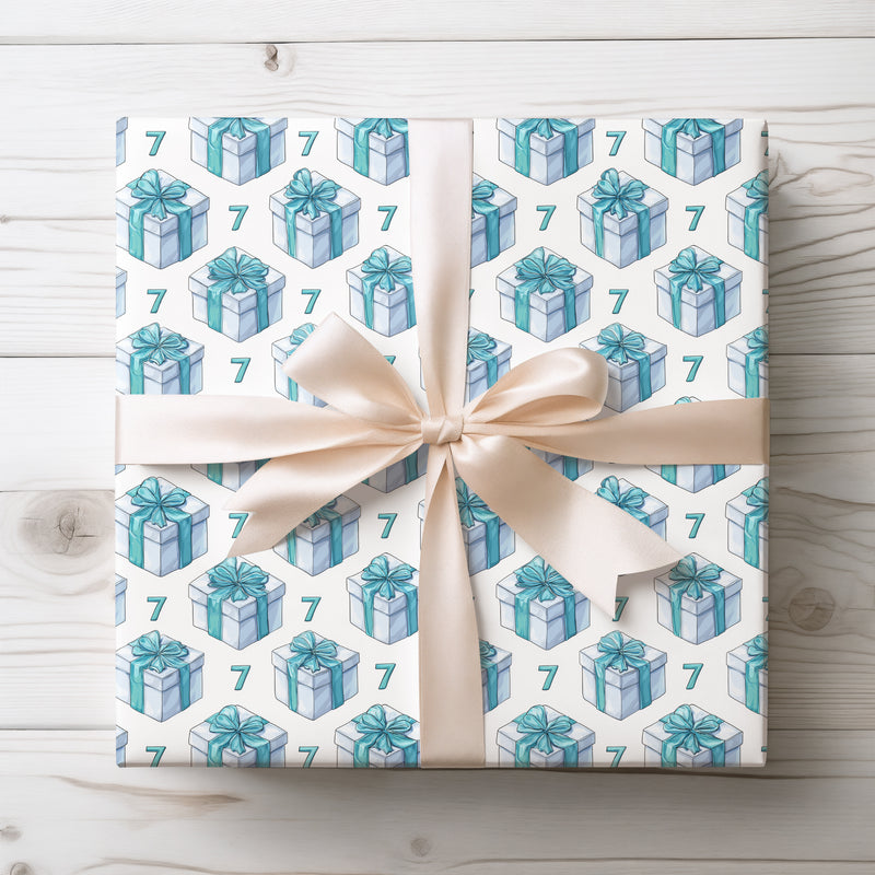 Aquora – Turquoise Gift Box with Number 7 Birthday Wrapping Paper