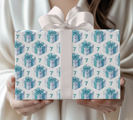 Aquora – Turquoise Gift Box with Number 7 Birthday Wrapping Paper