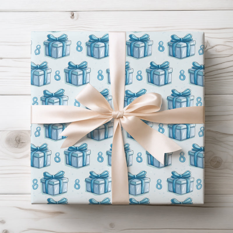 Azure Gift – Blue Birthday Gift Box with Number 8 Wrapping Paper