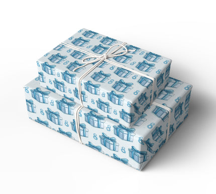 Azure Gift – Blue Birthday Gift Box with Number 8 Wrapping Paper