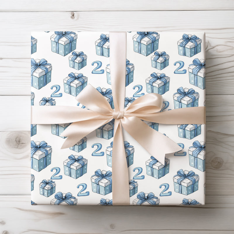 Azure Two – Blue Ribbon Number 2 Birthday Wrapping Paper