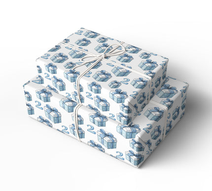 Azure Two – Blue Ribbon Number 2 Birthday Wrapping Paper