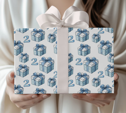 Azure Two – Blue Ribbon Number 2 Birthday Wrapping Paper
