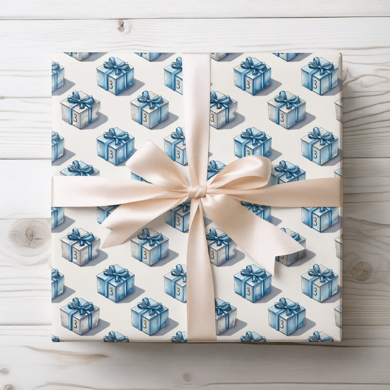 Azure Gleam – Blue 3rd Birthday Gift Wrapping Paper