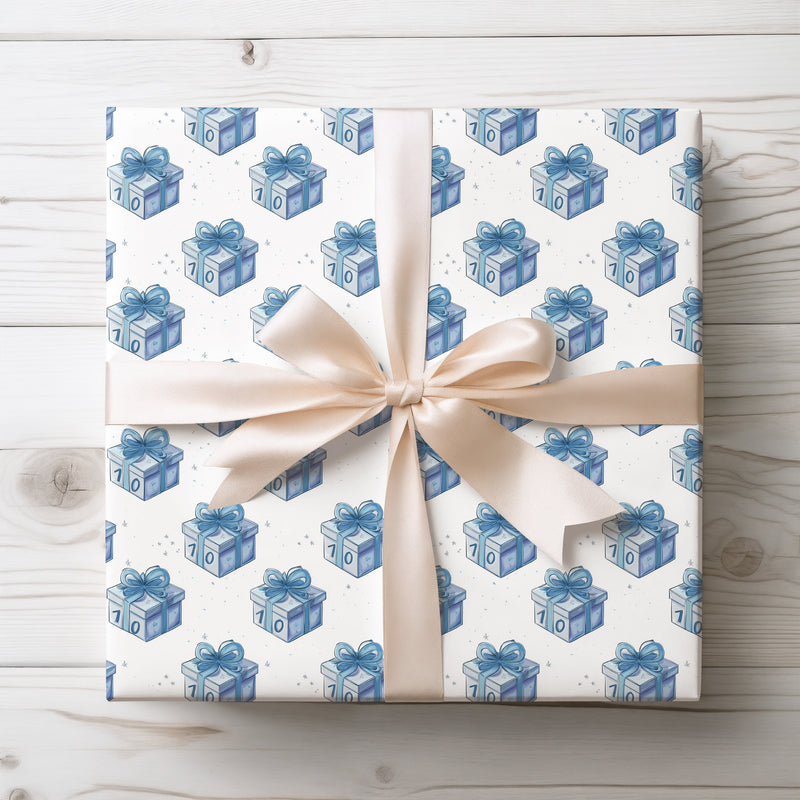 Celestia – Blue Gift Box with Number 10 Birthday Wrapping Paper