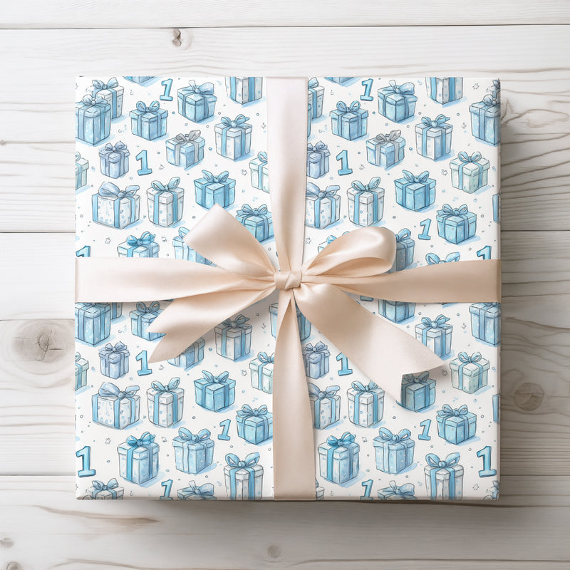 FrostBright – Blue Number 1 Birthday Gift Box Pattern Wrapping Paper
