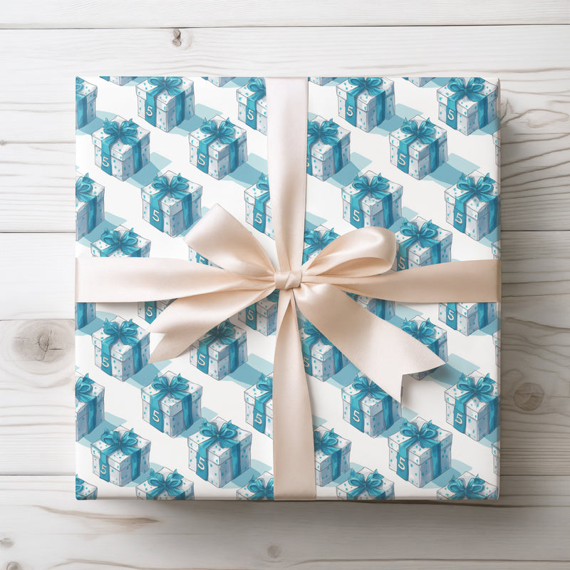 Skyflare – Blue Gift Box with Number 5 Birthday Wrapping Paper