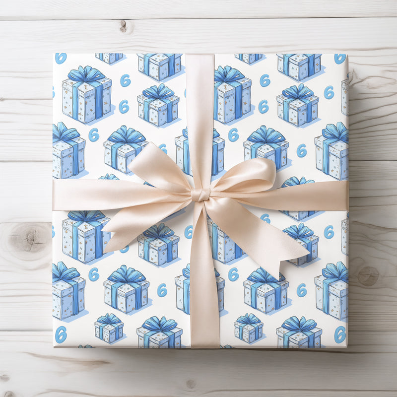 Stellar Tide – Blue Number 6 Birthday Gift Wrapping Paper