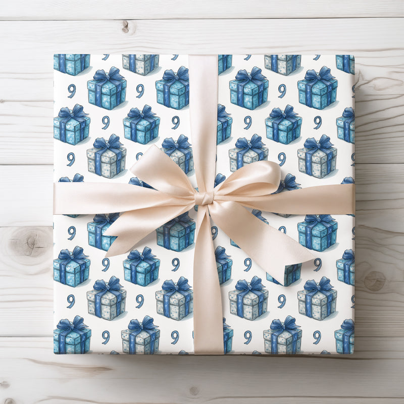 Winterlight – Blue Gift Box with Number 9 Birthday Wrapping Paper