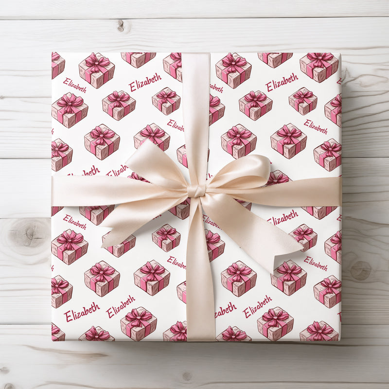 Elizabeth Charm – Pink Gift Boxes with Name Birthday Wrapping Paper