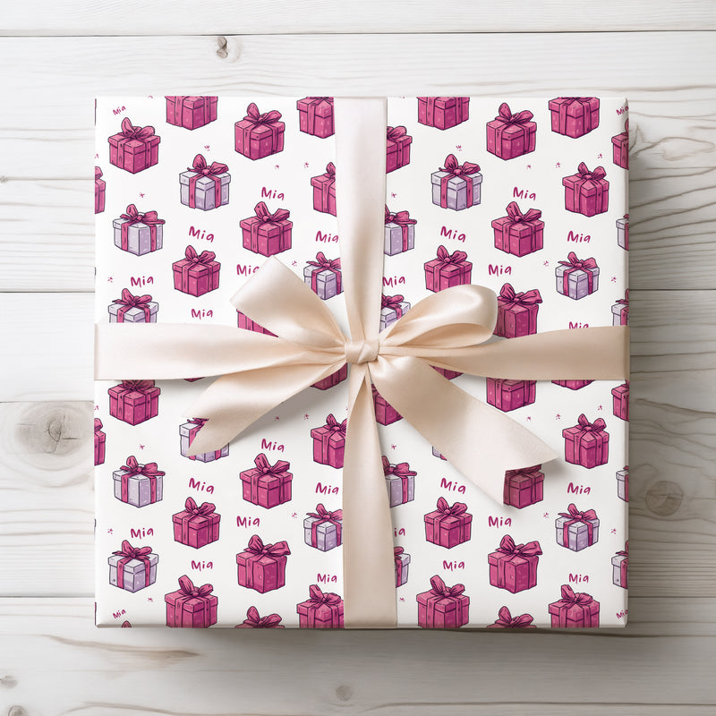 Mia Charm – Pink Gift Boxes with Name Birthday Wrapping Paper