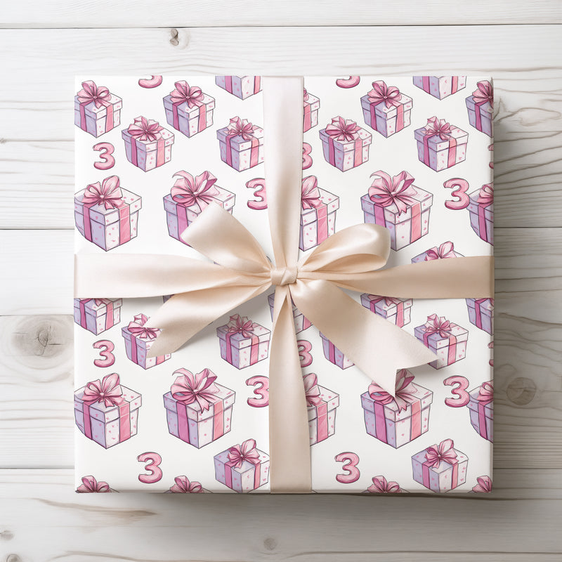 PetalWish – Number 3 Birthday Gift Wrapping Paper