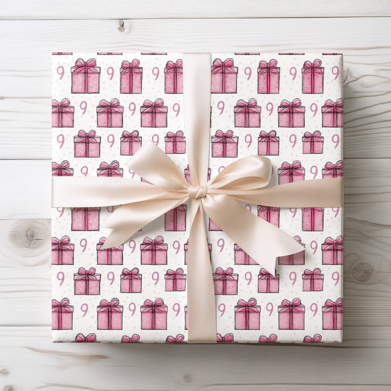 PinkWhimsy – Number 9 Birthday Gift Box Pattern Wrapping Paper