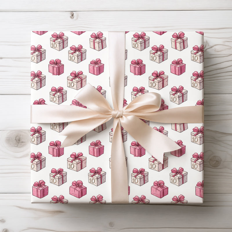 Rosaline Ten – Pink Ribbon Number 10 Birthday Wrapping Paper