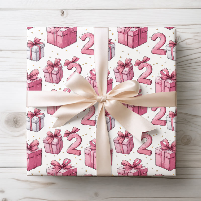 Roselia – Pink Gift Box with Number 2 Birthday Wrapping Paper