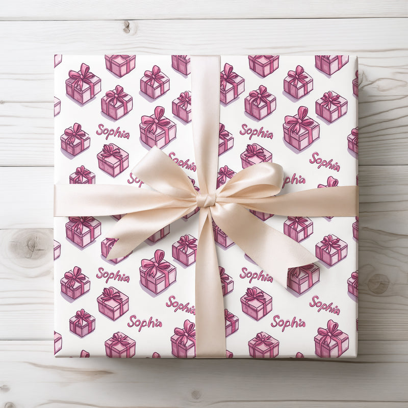 Sophia Charm – Pink Gift Boxes with Name Birthday Wrapping Paper