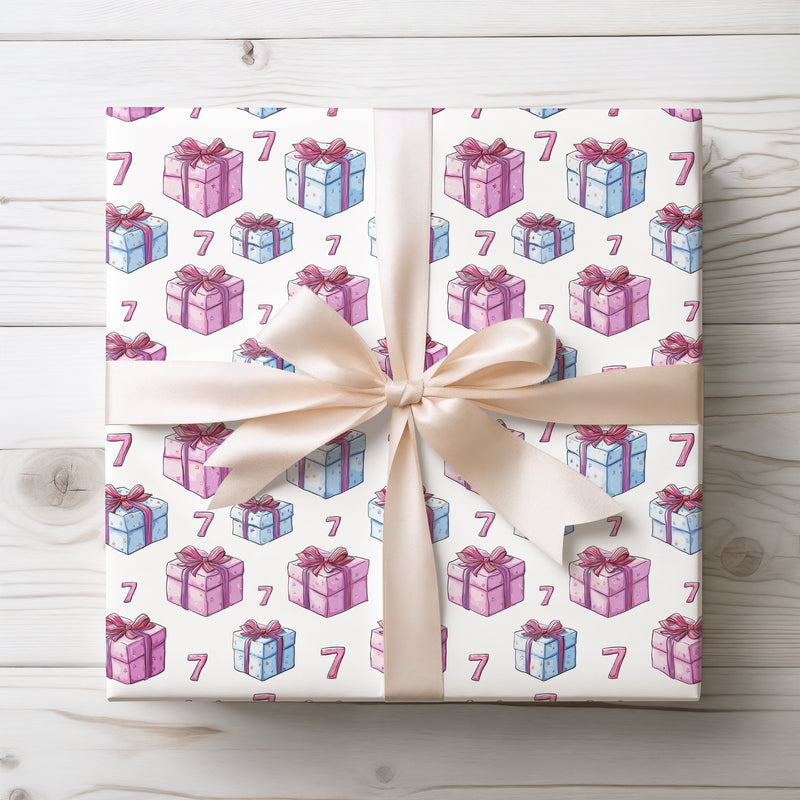 Starlisse – Pink and Blue Gift Box with Number 7 Birthday Wrapping Paper