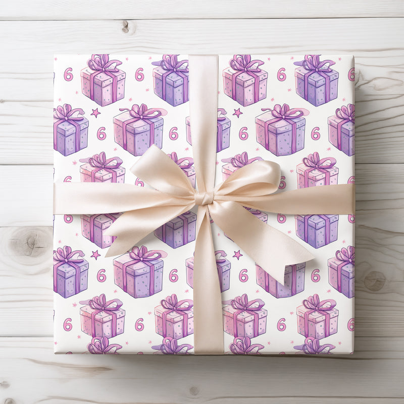 Violetta Gleam – Purple Number 6 Birthday Gift Wrapping Paper