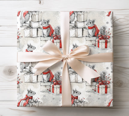 Berrisquirrel – Festive Squirrel with Red Scarf Wrapping Paper