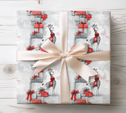 Berryneck – Giraffe with Red Scarf and Gifts Christmas Wrapping Paper