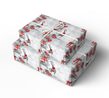 Berryneck – Giraffe with Red Scarf and Gifts Christmas Wrapping Paper