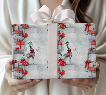Berryneck – Giraffe with Red Scarf and Gifts Christmas Wrapping Paper