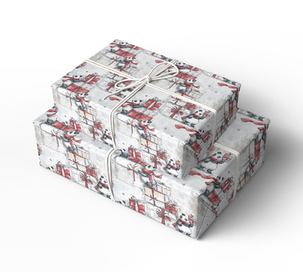 Blizzard Panda – Cute Pandas With Red Scarves and Holiday Presents Wrapping Paper