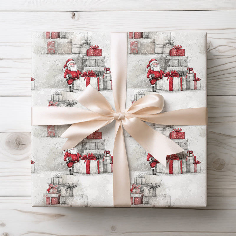 Crimson Noel – Santa Claus with Christmas Presents Wrapping Paper