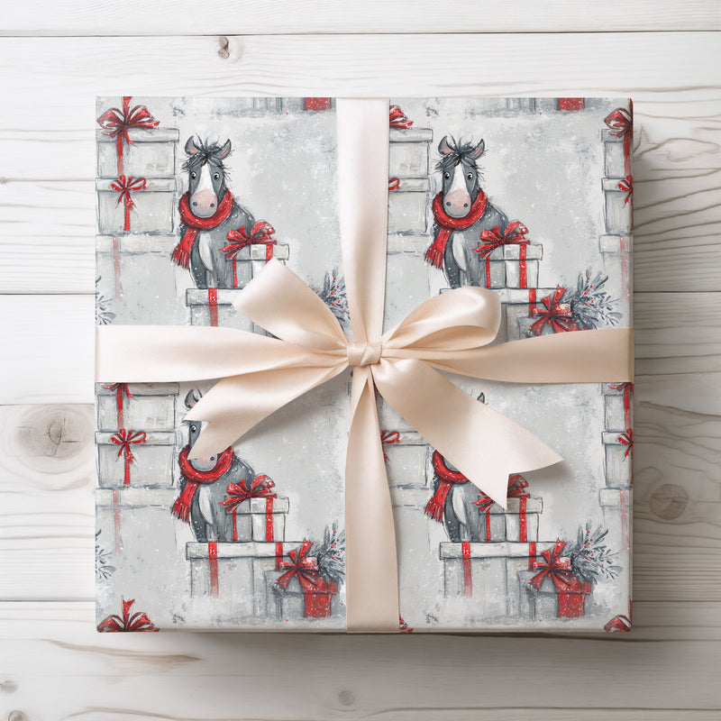 Donkara – Festive Donkey with Red Scarf Wrapping Paper