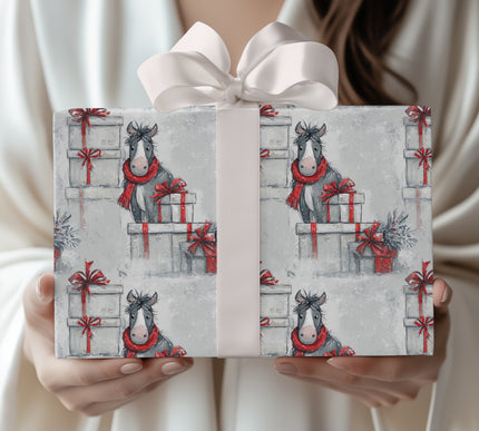 Donkara – Festive Donkey with Red Scarf Wrapping Paper