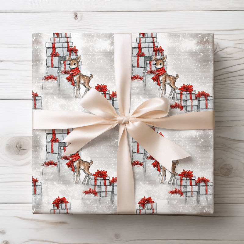 Fawnveil – Baby Deer with Red Scarf Christmas Wrapping Paper