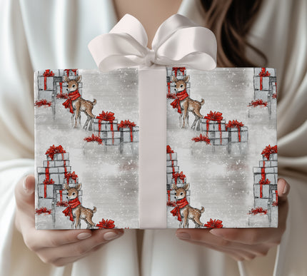Fawnveil – Baby Deer with Red Scarf Christmas Wrapping Paper