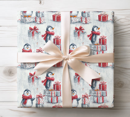 FrostFeathers – Penguin Christmas Wrapping Paper