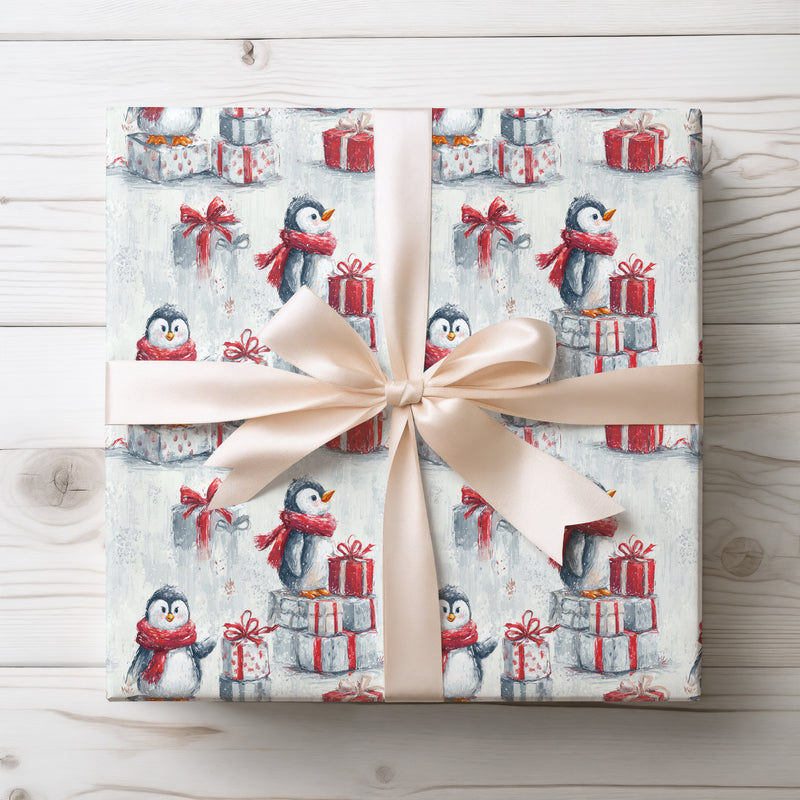 FrostFeathers – Penguin Christmas Wrapping Paper