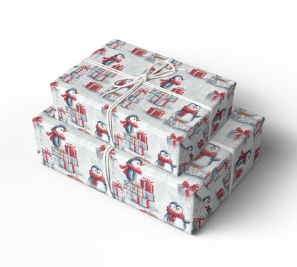 FrostFeathers – Penguin Christmas Wrapping Paper