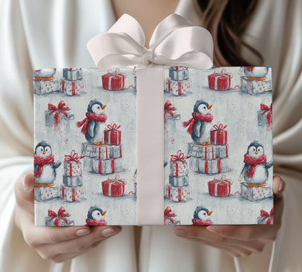 FrostFeathers – Penguin Christmas Wrapping Paper