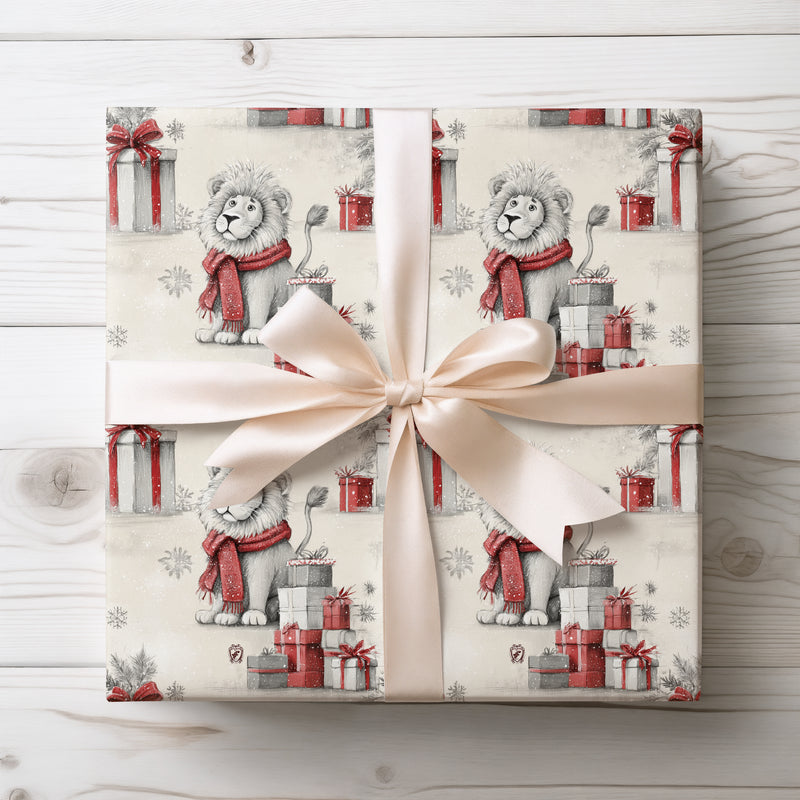 Frostmane – Lion with Red Scarf Christmas Wrapping Paper