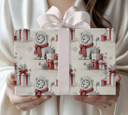 Frostmane – Lion with Red Scarf Christmas Wrapping Paper