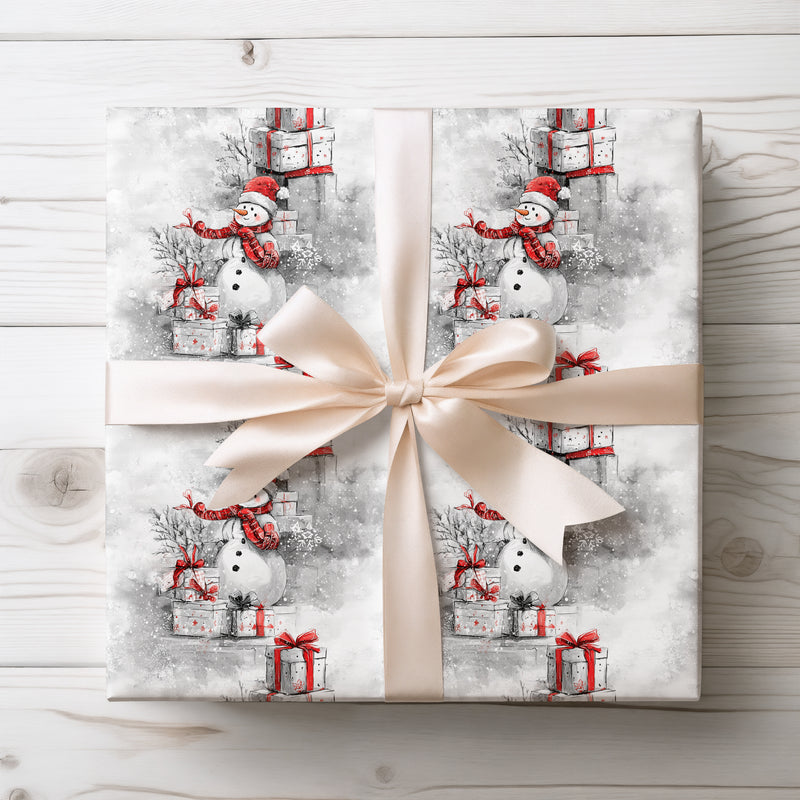 Frostwhisper – Snowman with Santa Hat Christmas Wrapping Paper