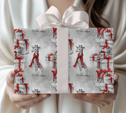 Giralune – Giraffe in Red Scarf Christmas Wrapping Paper