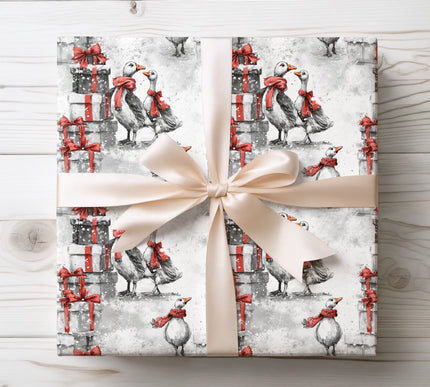 Add farmhouse charm to your gifts with Hollygander, a winter goose in a red scarf Christmas wrapping paper. Perfect for rustic holiday décor and festive gift wrapping. 