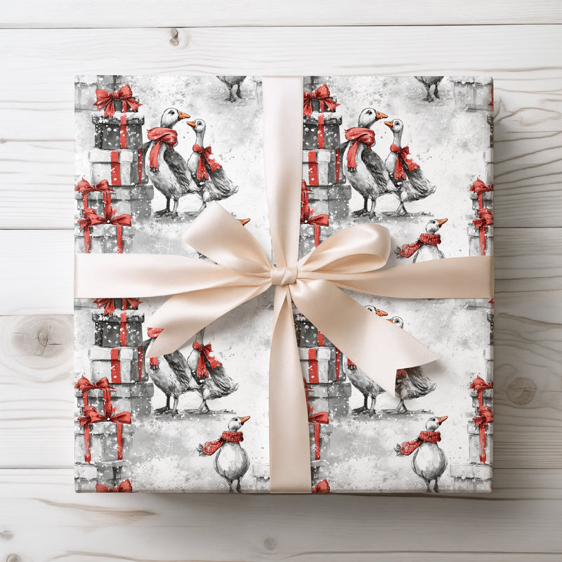 Hollygander – Winter Goose with Red Scarf Christmas Wrapping Paper