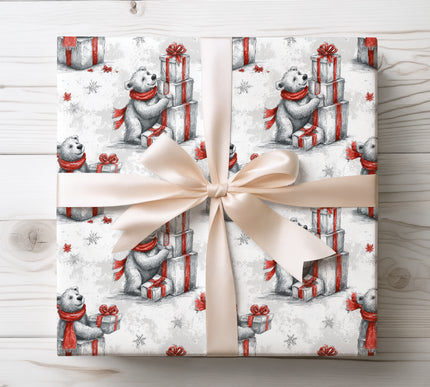 Polar Charm – Winter Bear with Red Scarf Christmas Wrapping Paper