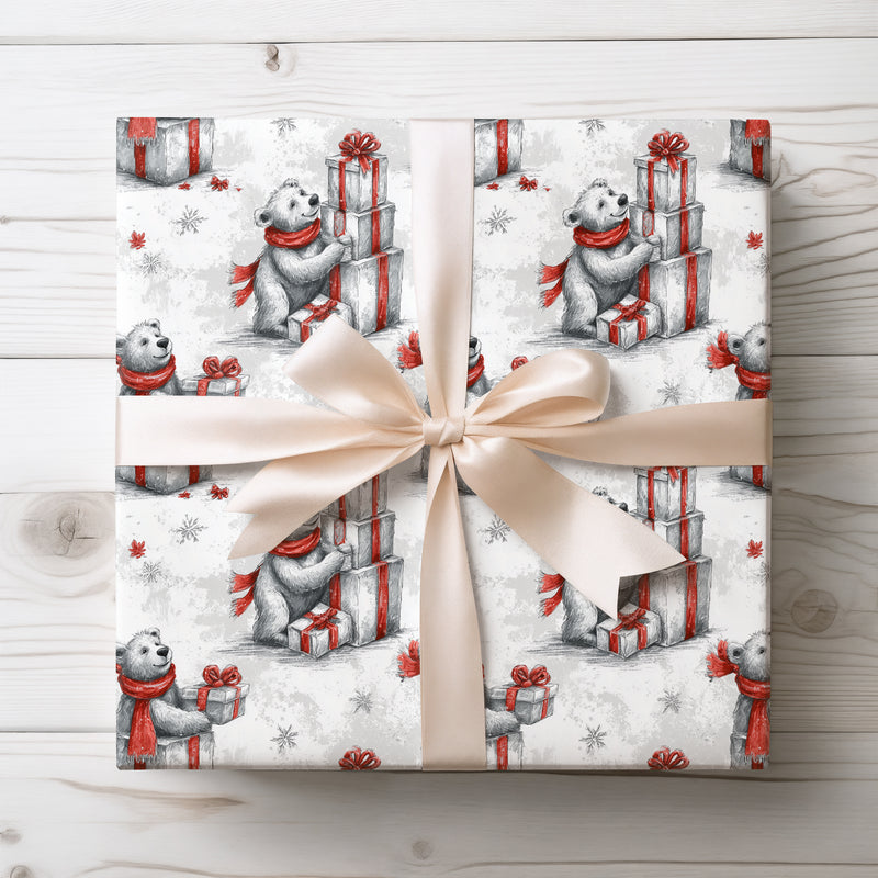 Polar Charm – Winter Bear with Red Scarf Christmas Wrapping Paper