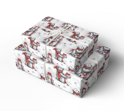 Polar Charm – Winter Bear with Red Scarf Christmas Wrapping Paper