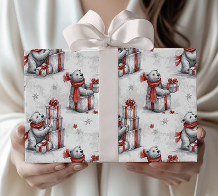 Polar Charm – Winter Bear with Red Scarf Christmas Wrapping Paper