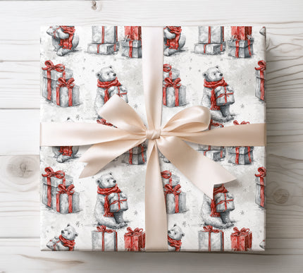 Polarbliss – White Bear with Gift Christmas Wrapping Paper