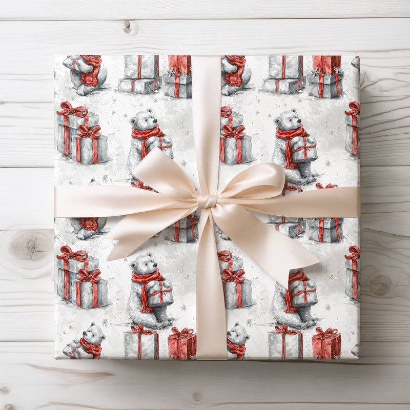Polarbliss – White Bear with Gift Christmas Wrapping Paper